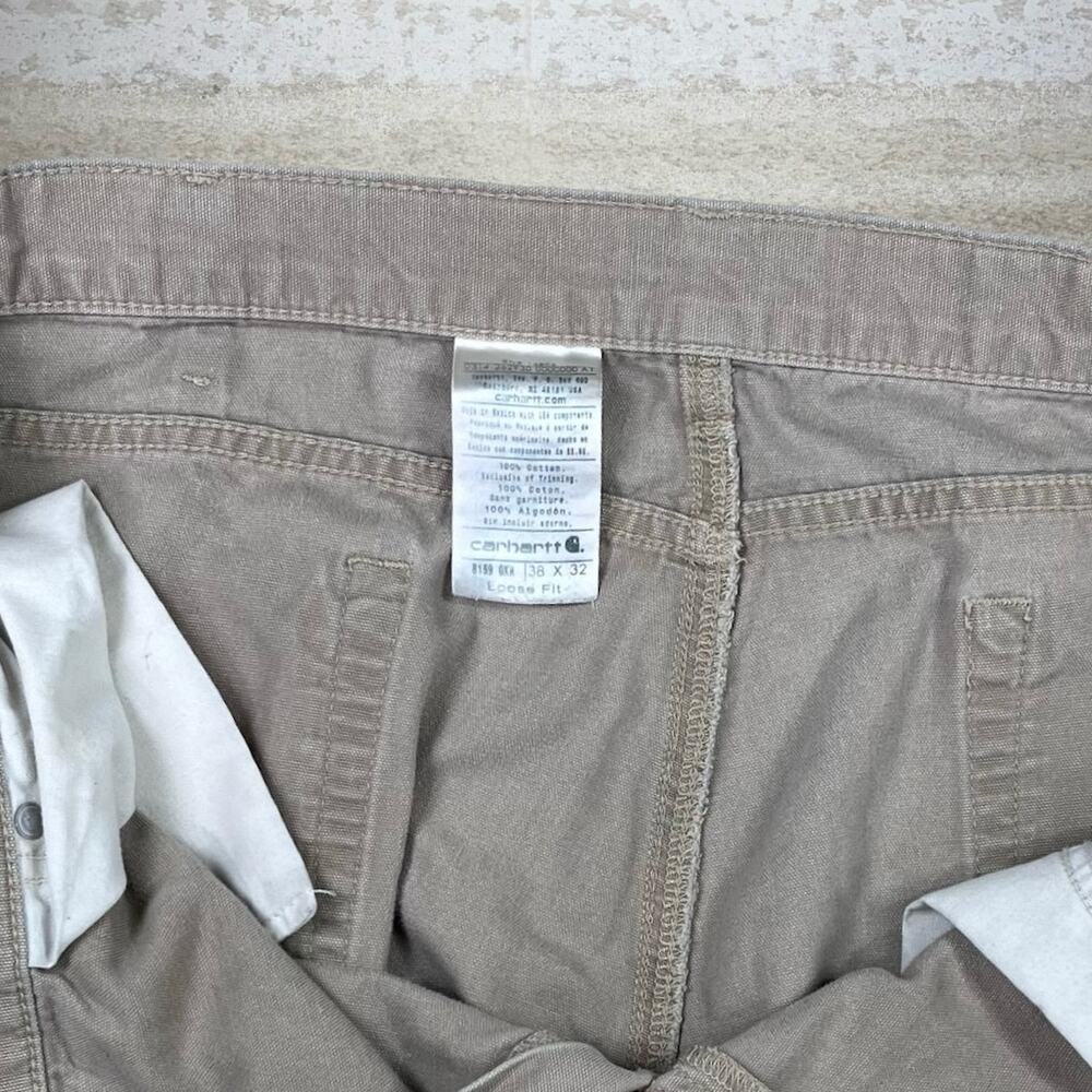 Vintage 90s Carhartt Carpenter Pants 38x32 Baggy Wide Leg Tan Canvas Dungarees - Picture 4 of 7